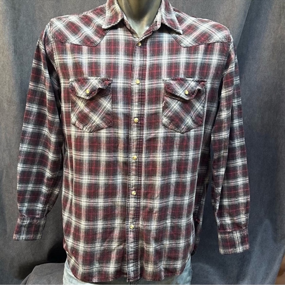 Plaid western flannel plaid shirt 100% cotton snaps men’s LT